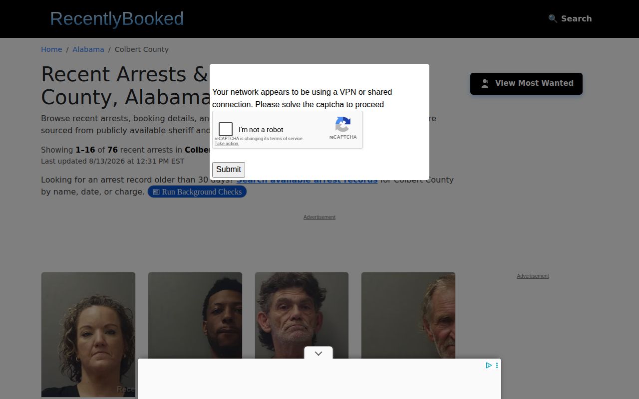 Colbert County arrest news secondary Recently Booked record landing