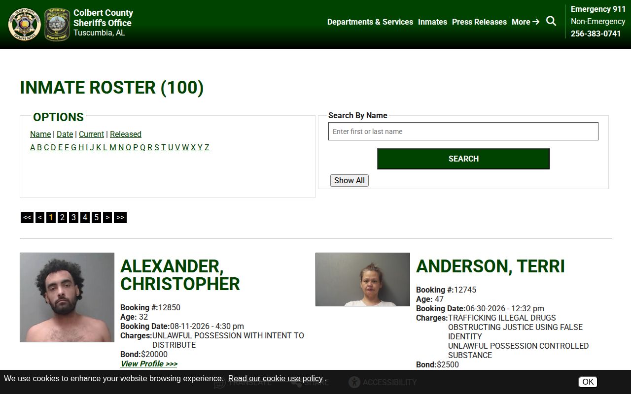 Colbert County current jail roster booking record search