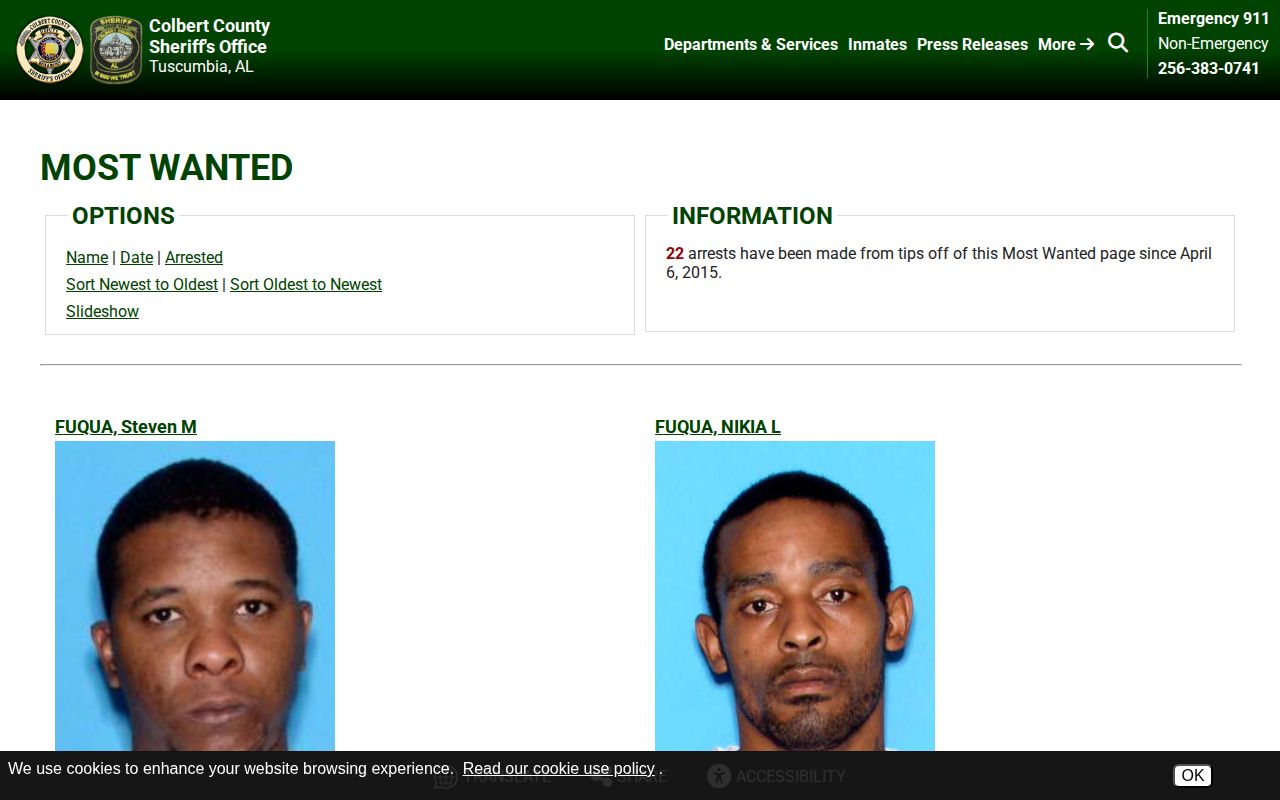 Colbert County wanted fugitives official sheriff record interface